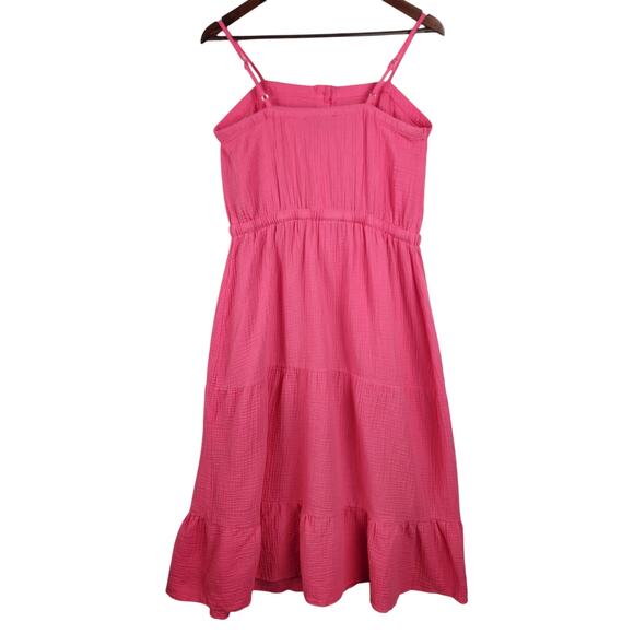 Laurel Grey Dress Women’s SZ M Pink Button Front Tie Waist Tiered Cotton EUC - Picture 2 of 16